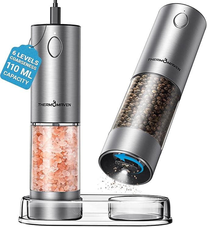 ThermoMaven 110ml Electric Salt & Pepper Grinder Set w/ LED & USB-C Charging (3 Colors)