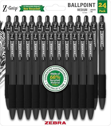 Zebra Pen Z-Grip Retractable Ballpoint Pens 24-Pack (Black) - $5.69